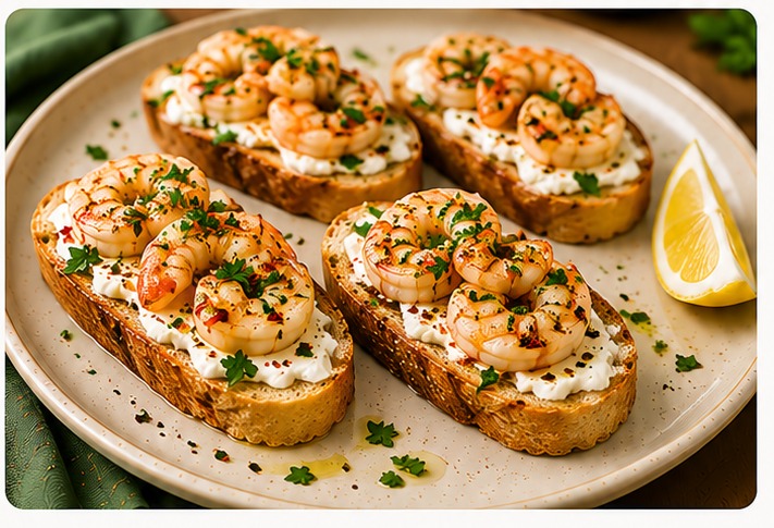 Garlic Shrimp Crostini from The Lazy Protein Cookbook
