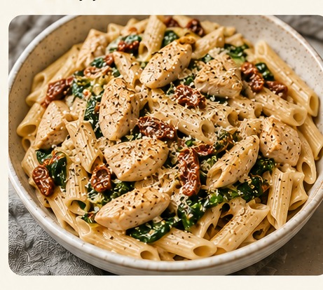 Creamy Chicken Sun-Dried Tomato Pasta from The Lazy Protein Cookbook